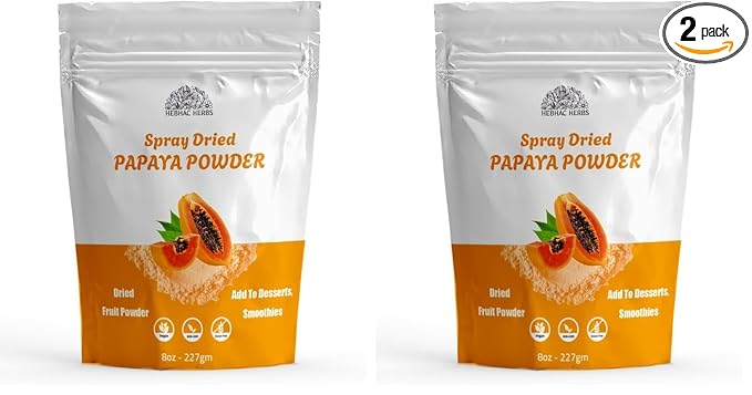 Papaya Fruit Powder 227g | 100% Natural Papaya Powder 8 oz for Juices Smoothies Milk Shakes Fruit Salads | Free from Preservatives Artificial Colors | Vegan Gluten-Free (Pack of 2)
