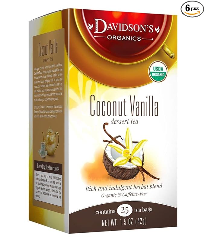 Davidson's Organics Coconut Vanilla 25-count Tea Bags Pack of 6