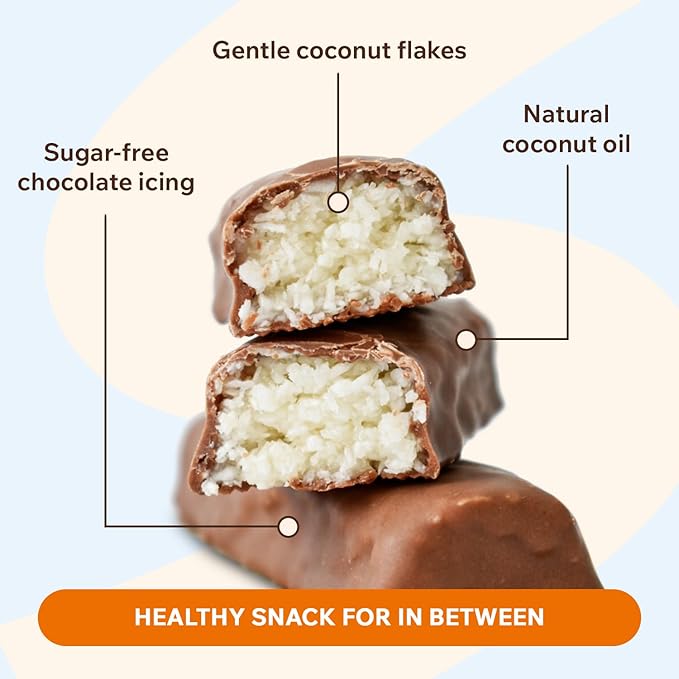 FitnesSHOCK Coconut Snack Bars – Low Sugar Snack Bar (1g Sugar 0g Added Sugar) – Dessert Alternative – Dark Chocolate &amp Coconut Flakes – 12 Count