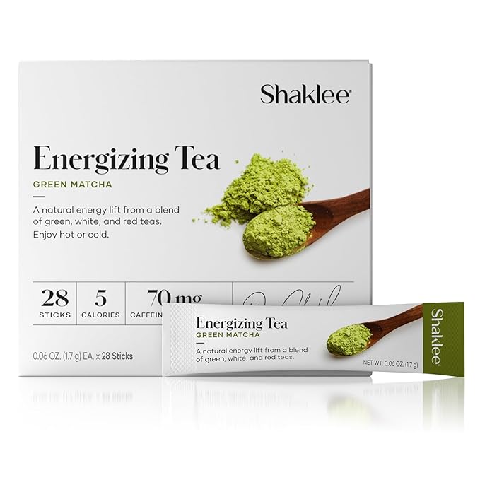 Shaklee Energizing Tea Green Matcha Flavor - Antioxidant-Rich Blend of Green Matcha White and Red Teas for Gentle Energy Lift - Energy Boost On-the-Go Packets - Hot or Cold - 28 Servings