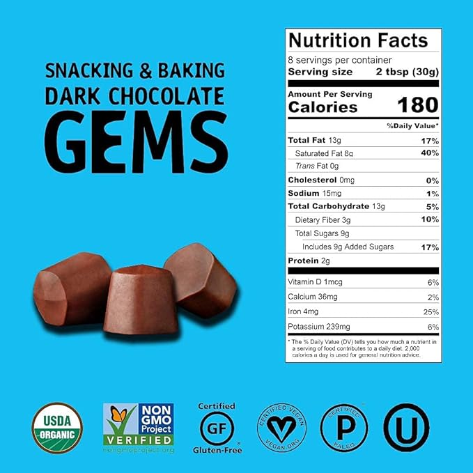 Hu Gems Chocolate Chips Vegan Snacks | 6 Pack 9oz Each | Organic Paleo Dark Chocolate Baking Chips | Great for Baking &amp Snacking Non GMO Kosher Chocolate