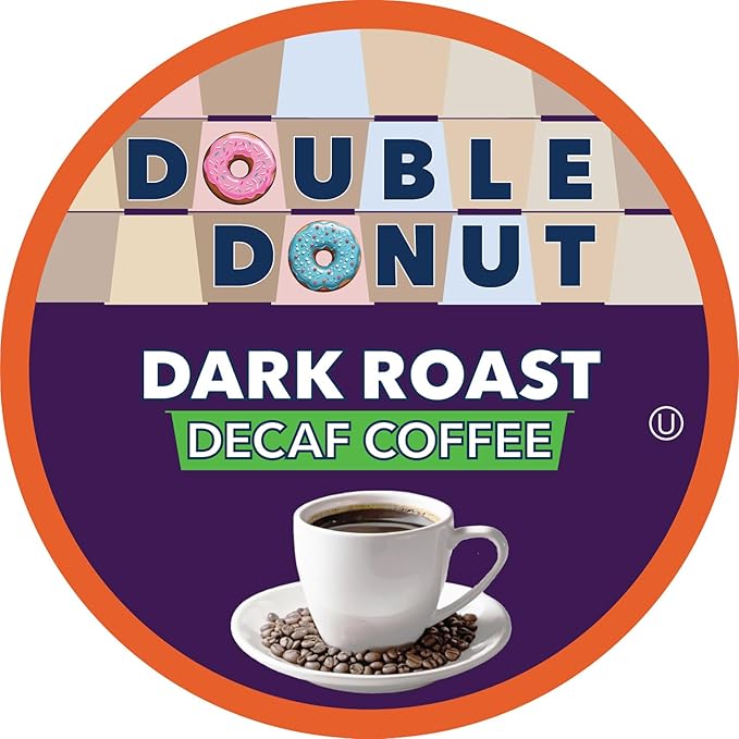 Double Donut Coffee Decaf Dark Roast Coffee Pods Extra Bold Blend Coffee Single Serve Coffee For Keurig K Cups Machines Decaf Dark Roast Coffee in Recyclable Pods 80 Count