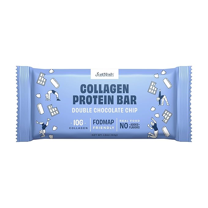 JUSTNOSH Double Chocolate Chip Collagen Protein Bars – 15g Protein 10g Collagen | Gluten &amp Dairy Free Low FODMAP Seed Oil Free (12 Pack)