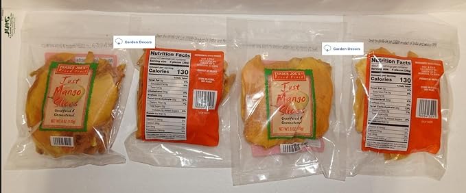 Trader Joe's Dried Fruit Just Mango Slices Unsulfured &amp Unsweetened 6oz 170g (Four Bags)