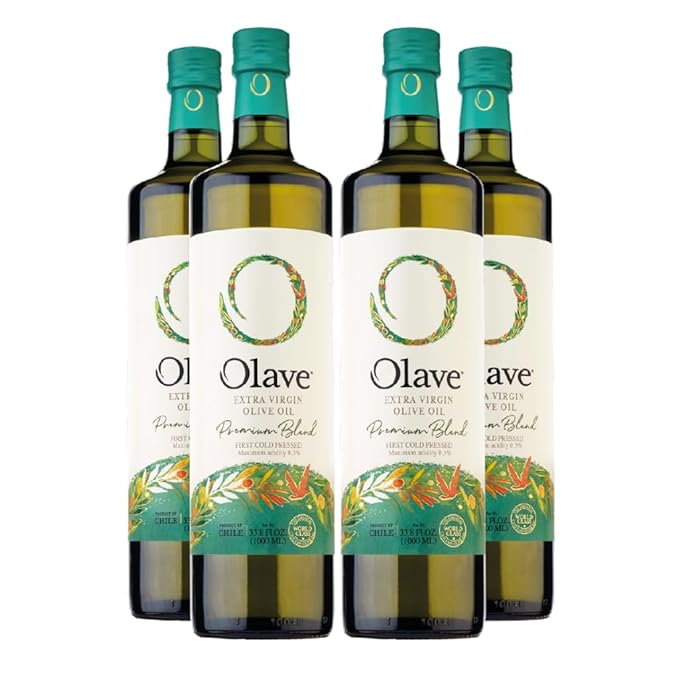 Extra Virgin Chilean Olive Oil by Olave |Premium Blend - First Cold Press 33.8 Fl Oz (1000 Ml) - 4 pack