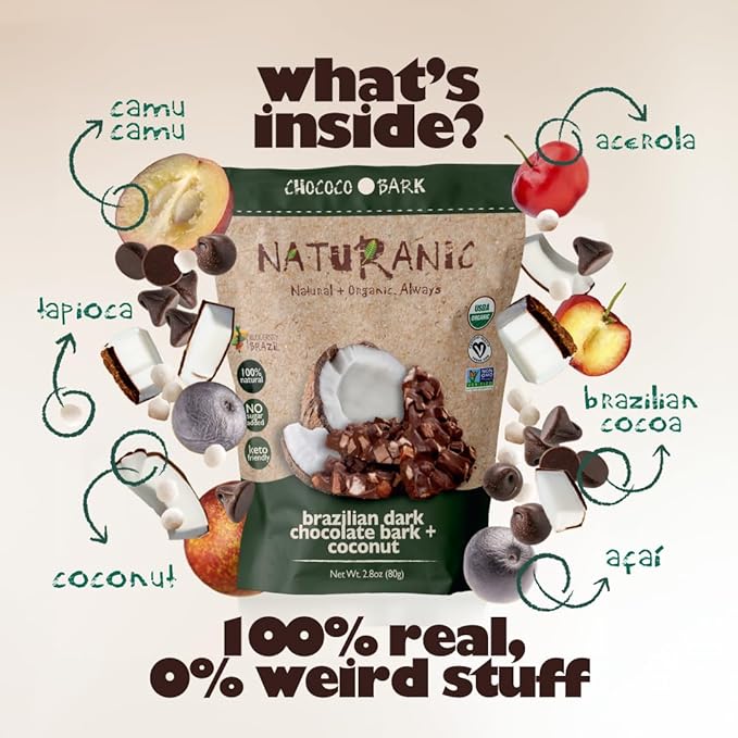 Naturanic Brazilian Dark Chocolate with Crunchy Coconut Chunks - Sugar Free Keto Friendly Vegan All Natural Organic Non GMO Gluten Free - Pack of 2