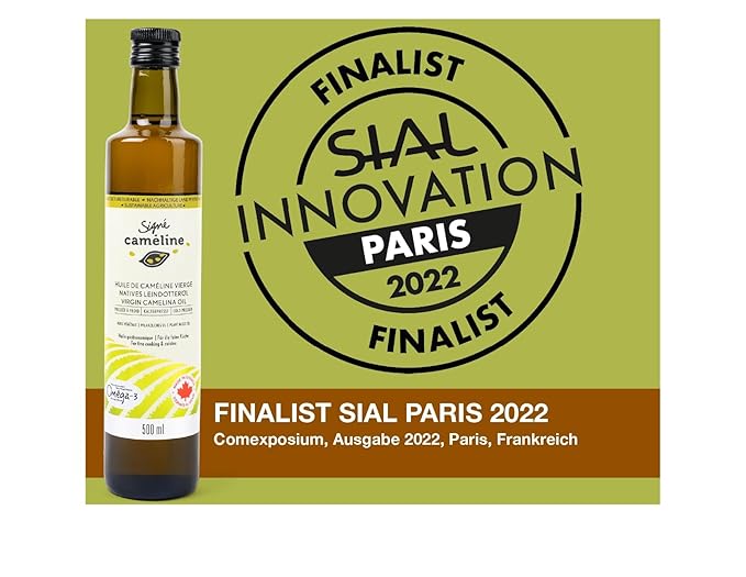 Cold-Pressed Virgin Camelina Oil 500mL X 2 by Signé Caméline | High Smoke Point 475°F | Rich in Omega-3 &amp Vitamin E | Alternative to Olive Oil | Vegan | Made in Canada | Non-GMO