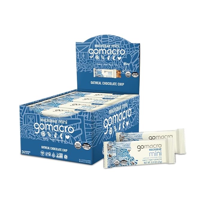 GoMacro MacroBar Mini Organic Vegan Snack Bars - Oatmeal Chocolate Chip (0.90 Ounce Bars 24 Count)