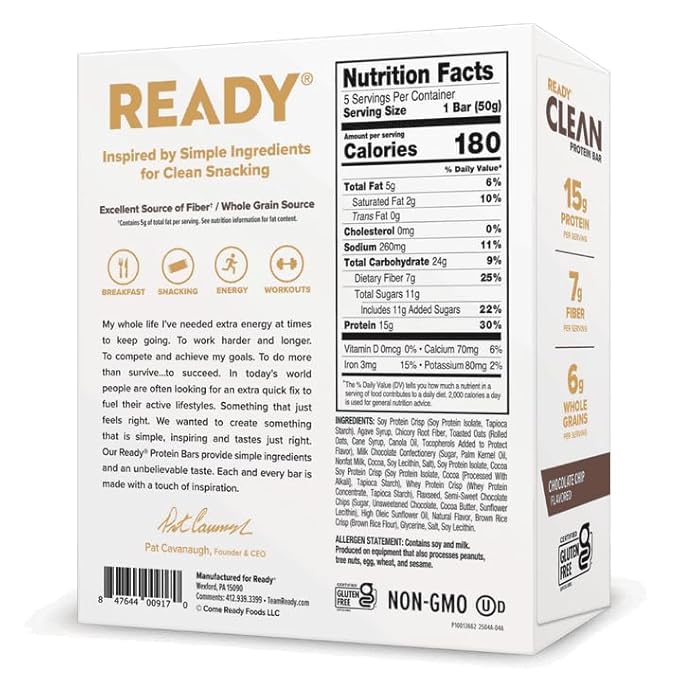 Ready Bar Protein Chocolate Chip 5 Count (Pack of 6)