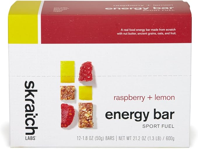 SKRATCH LABS Energy Bar | Raspberry + Lemon (12 pack) | Plant Based Healthy Snack | Low Sugar - 4g Protein | non-gmo gluten free soy free vegan kosher