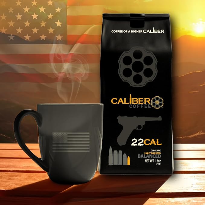 Caliber Coffee .22 Cal Whole Bean Light Roast – Balanced Fruity Caramel Flavors – 100% Artisan Roasted Arabica Coffee – Small-Batch Hand-Crafted – Veteran Owned – 12oz Bag
