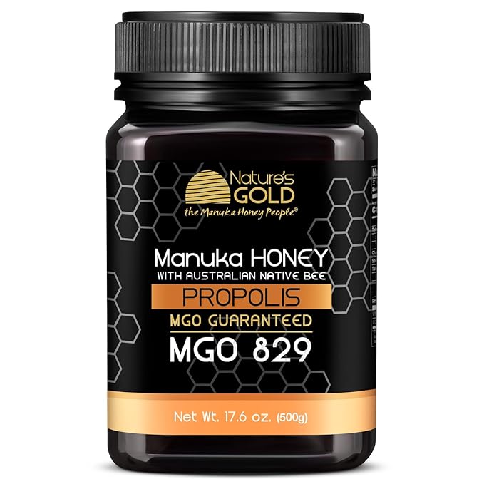 Nature’s Gold Raw Manuka Honey with Australian Native Bee Propolis MGO 829+ | 100% Pure Genuine Traceable Hive to Home