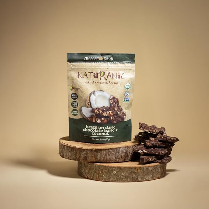 Naturanic Brazilian Dark Chocolate with Crunchy Coconut Chunks - Sugar Free Keto Friendly Vegan All Natural Organic Non GMO Gluten Free - Pack of 2