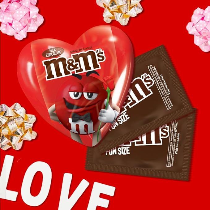 M&ampM’S Milk Chocolate Fun Size Filled Heart Valentine's Day Candy 0.93oz Pack of 12