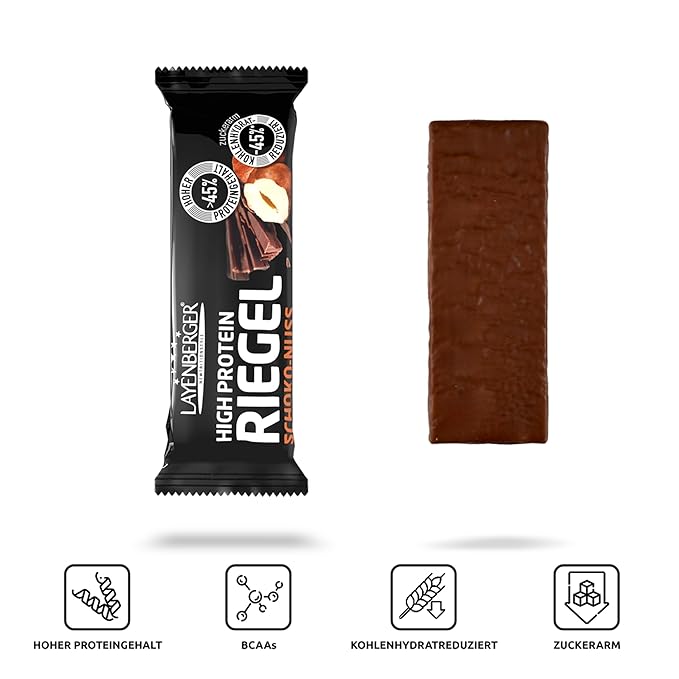 Layenberger High Protein Bar Fitness Power Bar Lots of Protein Low Sugar Pack of 18 (18 x 35 g) - Chocolate Nut
