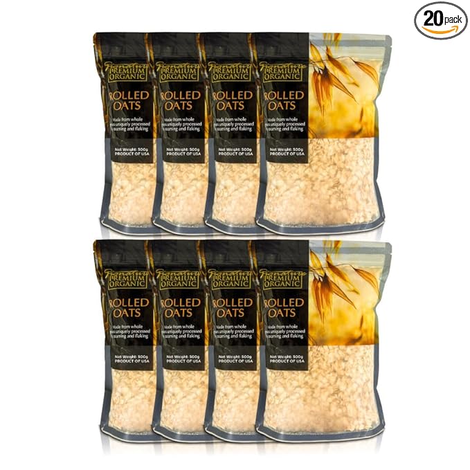 Premium Organic Rolled Oats 500g by country farm. High Fiber &amp Protein Content Improves Bowel Movement. For People who in Poor Digestion &amp Constipation 8 Packs