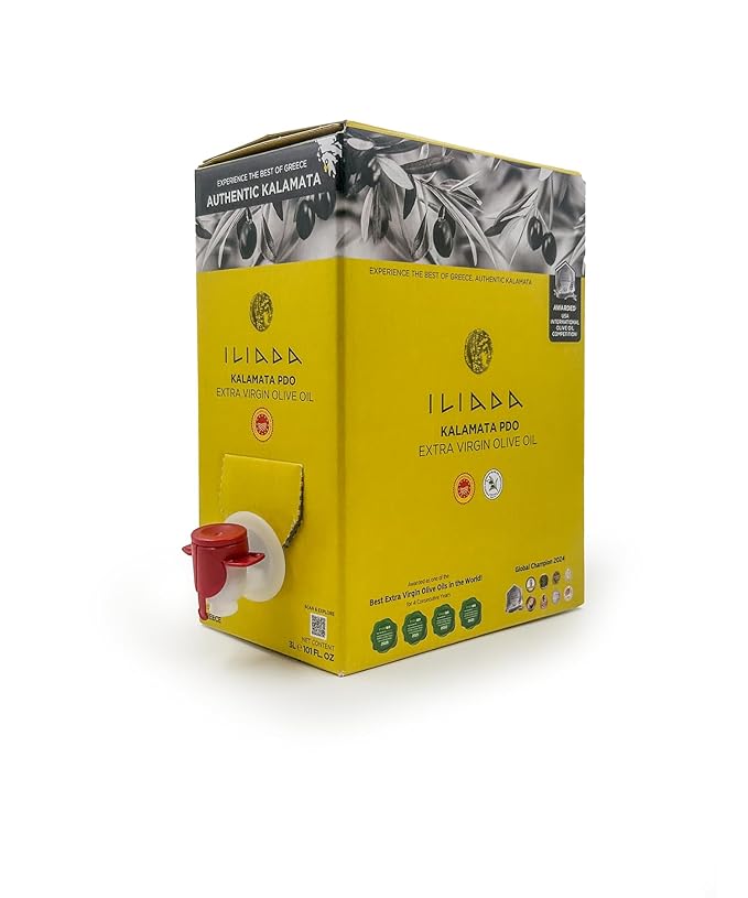 Iliada Kalamata PDO Extra Virgin Olive Oil Bag in a Box 3Lt | Multi-Awarded | Single Region 100% Greek | Monovarietal Koroneiki | Cold Press | Polyphenol Rich | Chef's Favorite