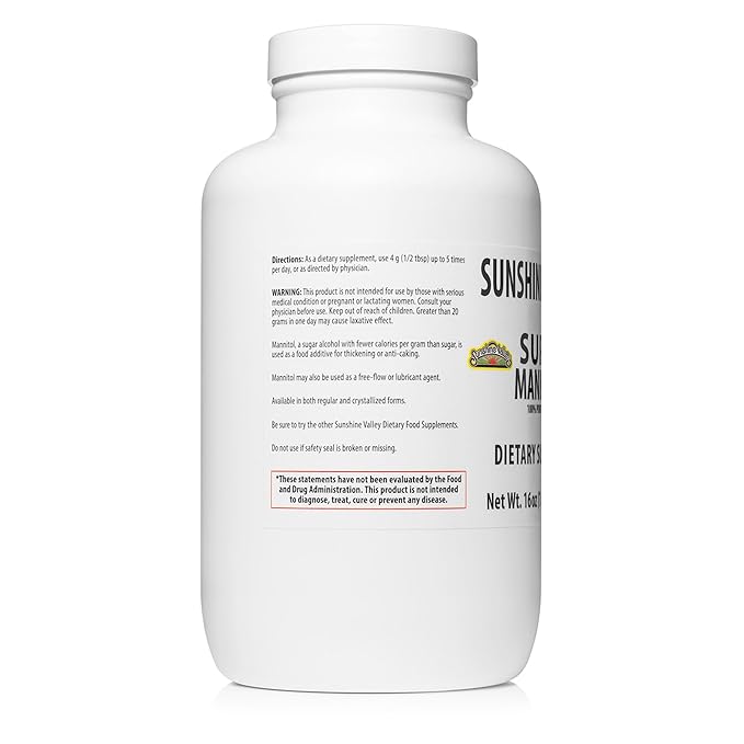 Sunshine Valley® Mannitol Powder 16 Fl Oz – Natural Sugar Substitute Low Glycemic Sweetener Pure Dietary Supplement for Baking Coffee &amp Daily Use