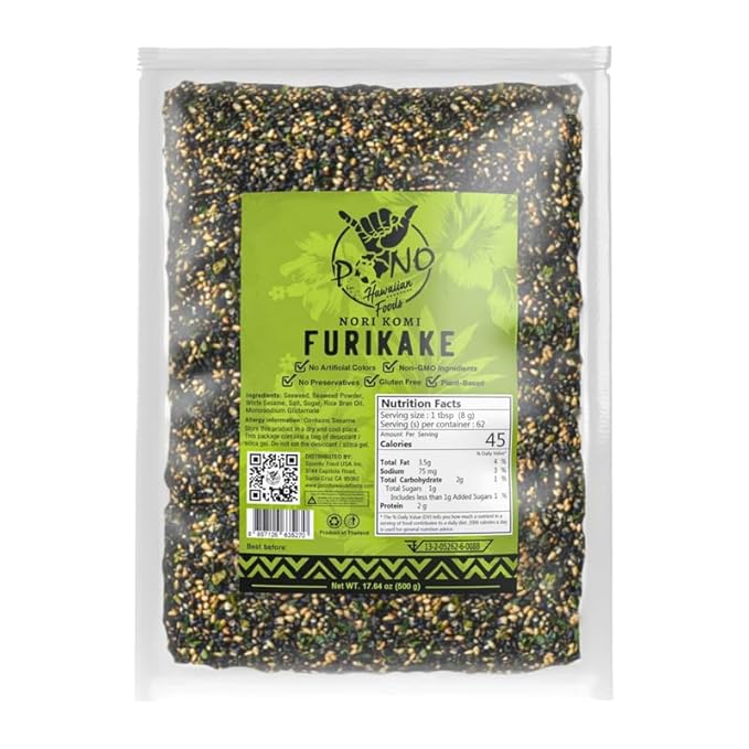Pono Hawaiian Premium Made -Nori Komi Furikake Rice Seasoning - Gluten-Free and Non-GMO - Multi-Purpose Rice Topping – Free from Preservatives and Artificial Colors – Japanese Seasoning - 1lb (17.64oz