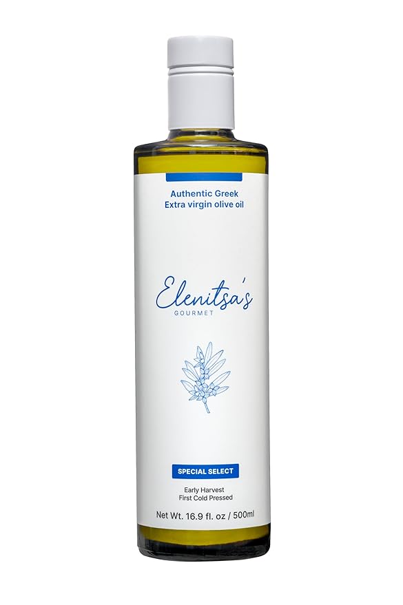 Elenitsa's Special Select Greek Gourmet Extra Virgin Olive Oil - Perfect for Sauteing Grilling Salad Dressings and Cooking - Cold-Pressed Lianolia &amp Koroneiki Olives Rich in Polyphenols