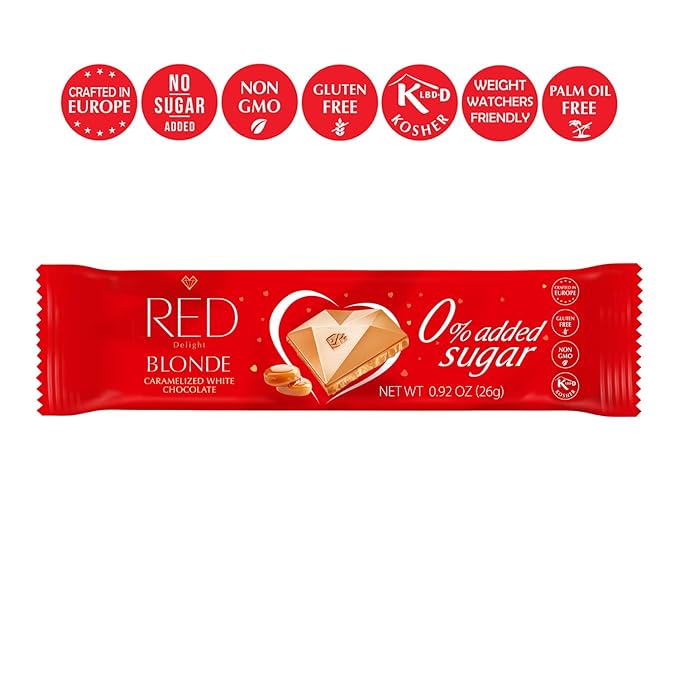 Red Delight Blond Caramelized Chocolate Snack Bars - Pack of 24 Diamond-Shaped White Chocolates (22.08oz) with Rich Caramelized Flavor - European-Style White Chocolates - Kosher Sweets No Added Sugar
