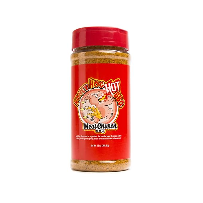 Meat Church Honey Hog BBQ Rub Combo: Honey Hog (14 oz) and Honey Hog Hot (13 oz) BBQ Rub and Seasoning for Meat and Vegetables Gluten Free One Bottle of Each