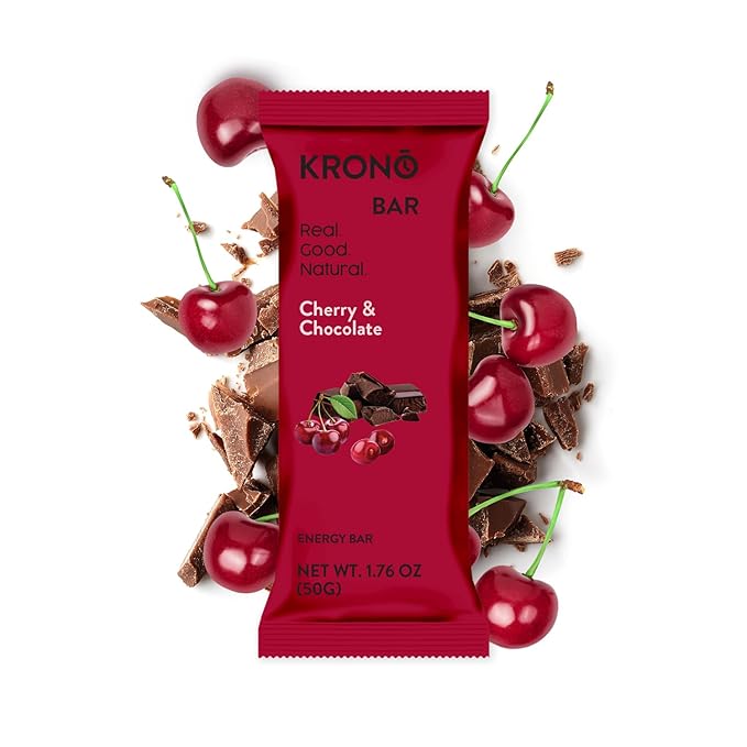 Krono Nutrition Energy Bar - Made with Natural Ingredients - Vegan - Gluten Free - Nuts Free - Soy Free - 50 gram per bars - 12 bars per box (12 count Cherry &amp Chocolate)
