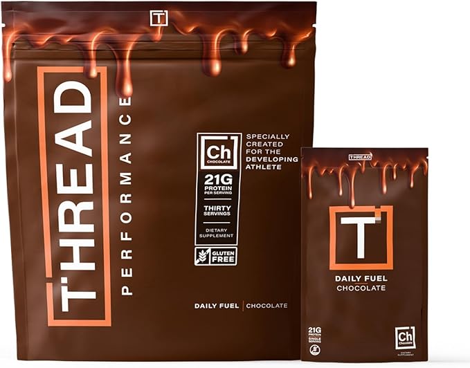 THREAD Performance Daily Fuel - Chocolate Brownie | All-in-One Sports Nutrition for Young Athletes | 21g Protein 60+ Organic Superfoods Vitamins &amp Minerals | 30 Servings
