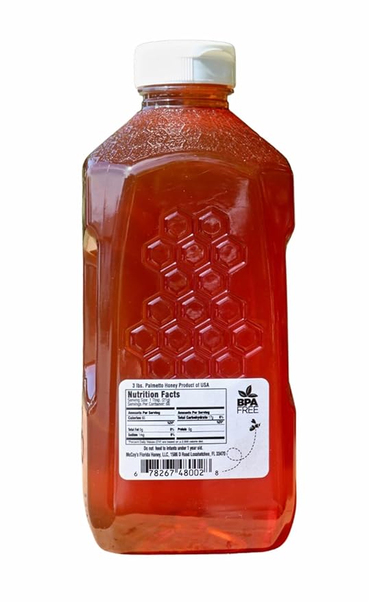 Raw Honey - Pure All Natural Unfiltered &amp Unpasteurized - McCoy's Honey Florida Palmetto Honey 3lb