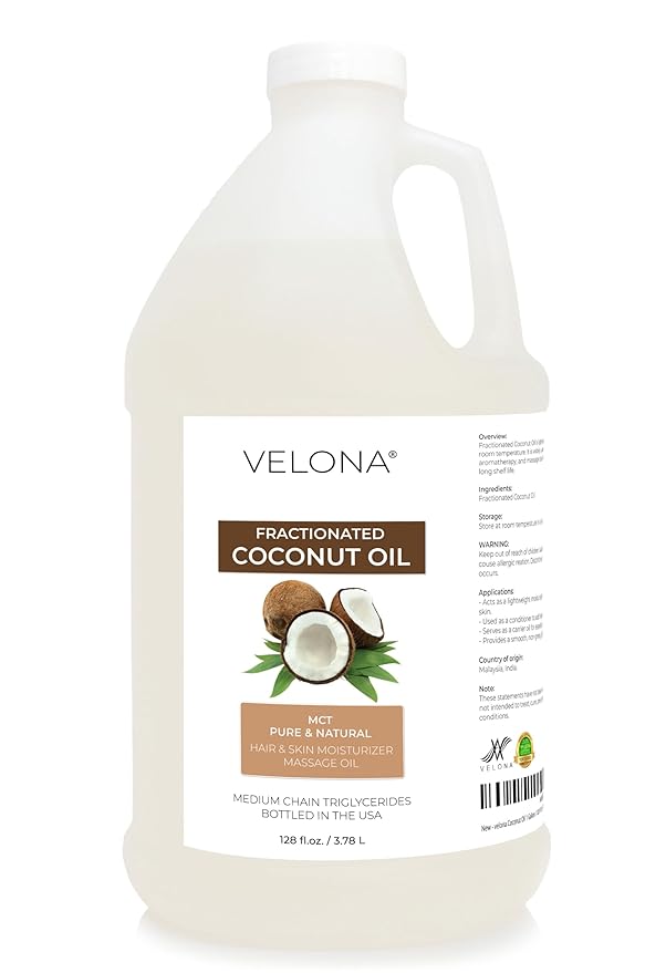 velona MCT Coconut Oil 1 Gallon / 128 Fl Oz | 100% Pure and Natural Carrier Oil | Fractionated | Skin Face Body Hair Care | Use Today - Enjoy Results