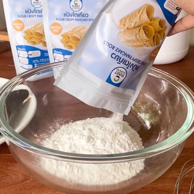เชฟจ๋า Vanilla Flavored Thin Crepe and Crispy Pancake Mix Easy Just-Add-Water Baking Base Professional Flour Blend for Tokyo Style Crepes and Sweet Snacks (150g)
