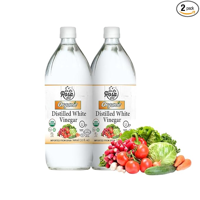 De La Rosa Organic Distilled White Vinegar White Vinegar Raw &amp Unfiltered Kosher for Passover Vegan &amp Gluten Free Great for Salad Dressing Marinades 32 Oz (Pack of 2)
