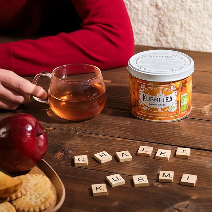 Kusmi Tea Sweet Break - 3.5 oz Loose Tea Tin - Organic Herbal Tea with Hibiscus Red Berry &amp Hints of Cookie - Caffeine Free - Enjoy Hot or Iced
