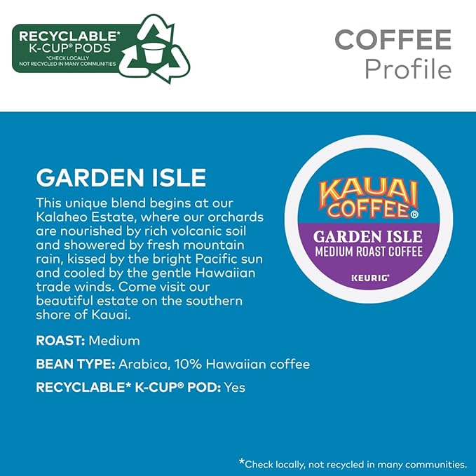 Kauai Coffee Garden Isle Medium Roast - Compatible with Keurig K-Cup Brewers 10 CT (Pack of 2)