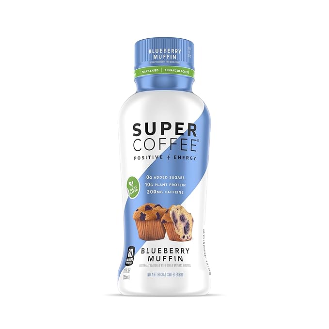 Super Coffee Plant Based Keto Protein Coffee (0g Added Sugar 10g Pea Protein 80 Calories) [Blueberry Muffin] 24 Fl Oz 24 Pack | Iced Smart Coffee Drinks