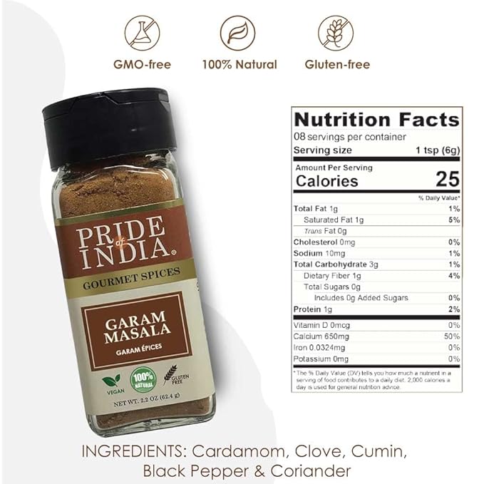 Pride of India - PACK of 6 - Garam Masala Ground – Warming Spice Blend for Variety of Non-Veg &amp Veg Dishes – Flavorful Mix for Curries and Pilafs - 2.2 oz. Small Dual Sifter Bottle