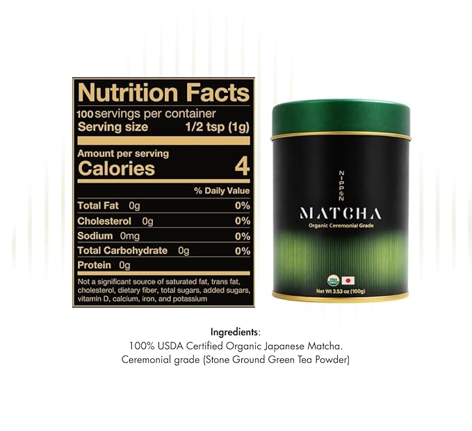 Nippon Matcha – Organic Premium Ceremonial Grade Japanese Matcha Green Tea Powder – First Harvest from Uji Kyoto – USDA Certified Stone-Ground Smooth &amp Vibrant (100g/3.53oz)