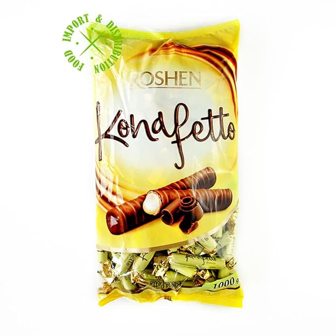 Roshen Chocolate Covered Wafer Candy Konafetto Bianco Condensed Milk-Cream Filling Delicious Flavorful Sweets Bulk Candy 2.204lb/1kg