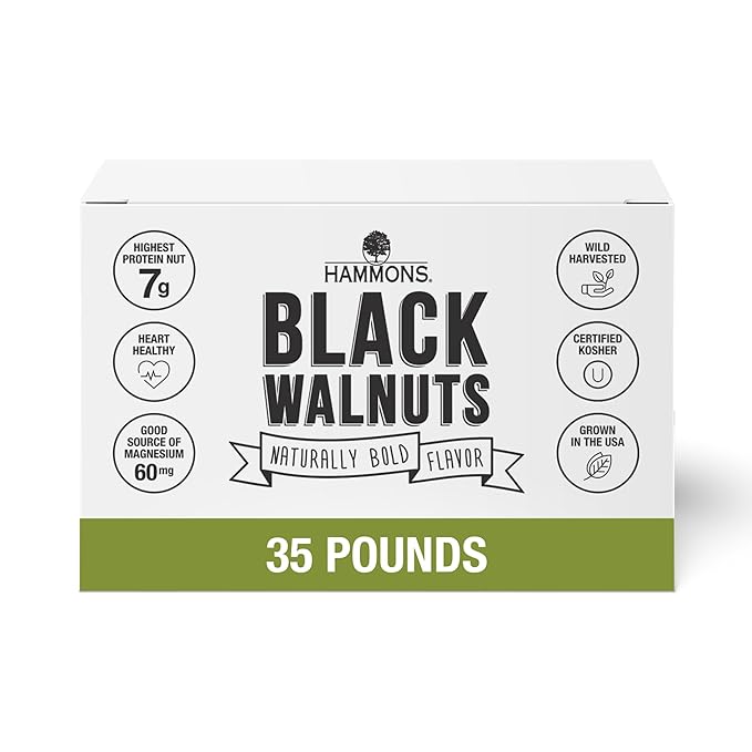 Hammons Fancy Large Black Walnuts -Wild Harvested - Non-GMO - Gluten-Free - High Protein - Keto Snack - Nuts for Cooking and Baking - 35Lb Box
