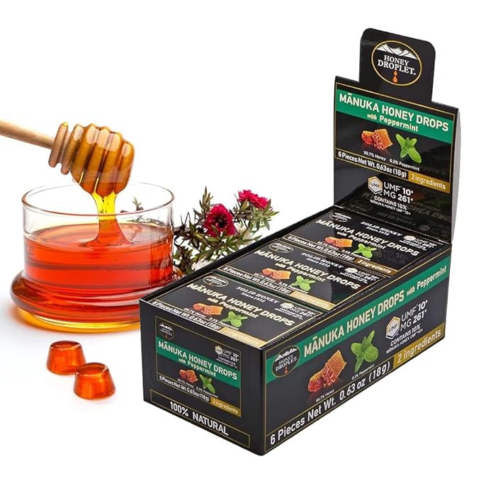 [HONEY DROPLET] 100% Manuka Honey Drops Truly Natural from New Zealand 2 Premium Ingredients 12 Packs (Peppermint UMF™10+)
