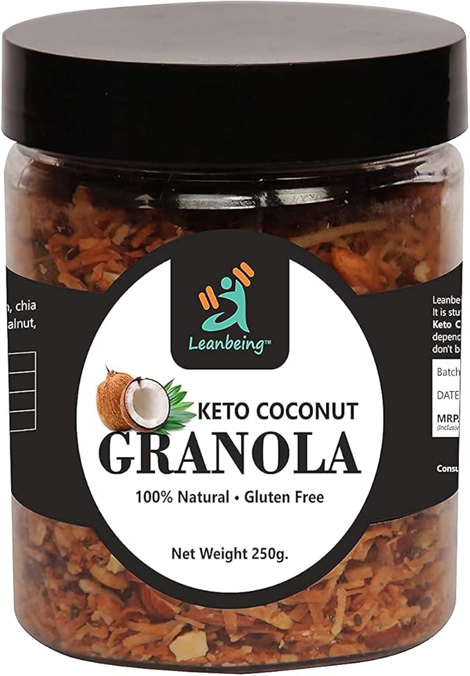 Astha Leanbeing Keto Granola Coconut Mocha Crunch 250 G | Low Carb Cereal Gluten &amp Grain Free- Low Fat High Protein Keto Cereals Energy Snack