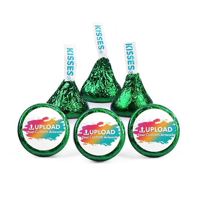 90ct Personalized Candy Promotional Items Green Kisses with DIY Photo or Logo Stickers Chocolate Party Favors for Birthday Wedding &amp More