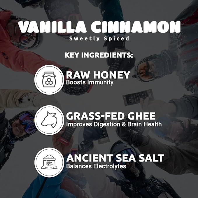 Ancestral Energy Vanilla Cinnamon Pack | Organic Grass-Fed Ghee &amp Raw Honey Blend | Animal-Based Energy Boost for Athletes | Hiking Cycling Running Backpacking | Healthy Snack (Pack of 6)