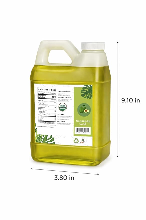 4 LBS/64 FL.OZ Certified Organic Unrefined Extra Virgin Raw Avocado Oil