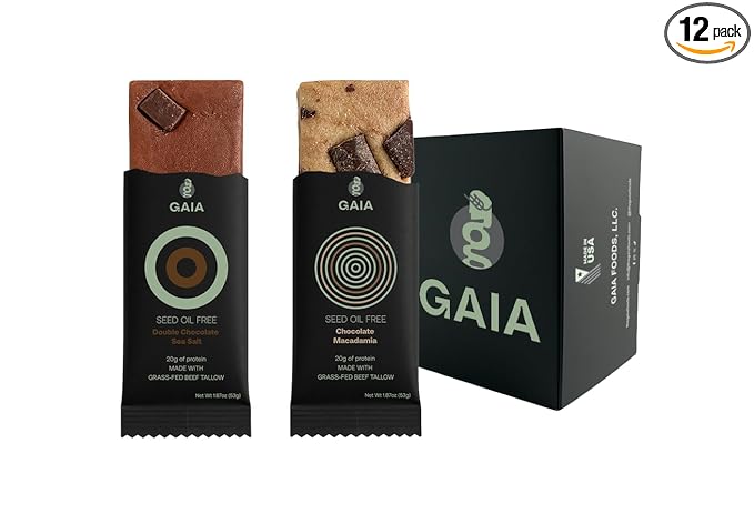 Gaia Foods Protein Bar Variety Pack Protein Bar Pack of 12 Protein Bars | 20g of Protein | Seed Oil Free | Soy Free | High Protein