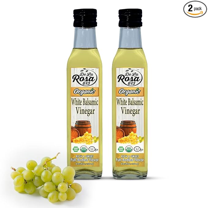 De La Rosa Organic White Balsamic Vinegar Aged in Spanish Wood Barrels Kosher for Passover Vegan &amp Gluten-Free Great for Salad Dressing Marinades Organic Balsamic Vinegar 8.45 Oz (Pack of 2)