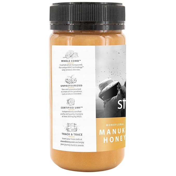 Steens Manuka Honey - MGO 263+ - Pure &amp Raw 100% Certified UMF 10+ Manuka Honey - Bottled and Sealed in New Zealand - 17.6 oz Jar…