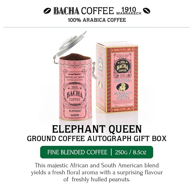 Bacha Coffee | Elephant Queen Fine Blended Ground Beans Medium Dark Roast 100% Arabica Specialty Coffee 250g Autograph Collection Gift Box