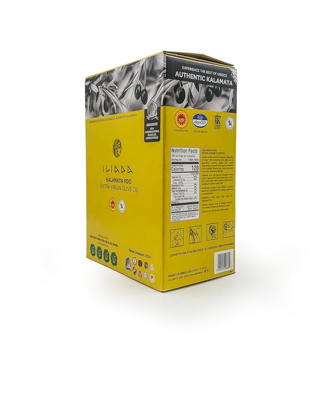 Iliada Kalamata PDO Extra Virgin Olive Oil Bag in a Box 3Lt | Multi-Awarded | Single Region 100% Greek | Monovarietal Koroneiki | Cold Press | Polyphenol Rich | Chef's Favorite