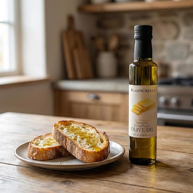 Blazing Bella Butter Olive Oil – Buttery Extra Virgin Olive Oil for Popcorn Cooking &amp Finishing – Cold-Pressed California Olive Oil – 8.45 fl oz (250ml)